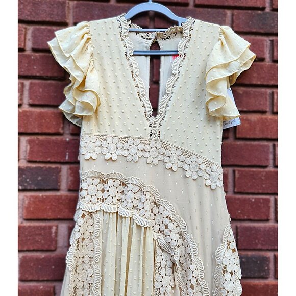 Free People Bali Keely Embroidered Dots Lace Chiffon BoHo Maxi Dress Sz XS - NWT - Picture 3 of 11